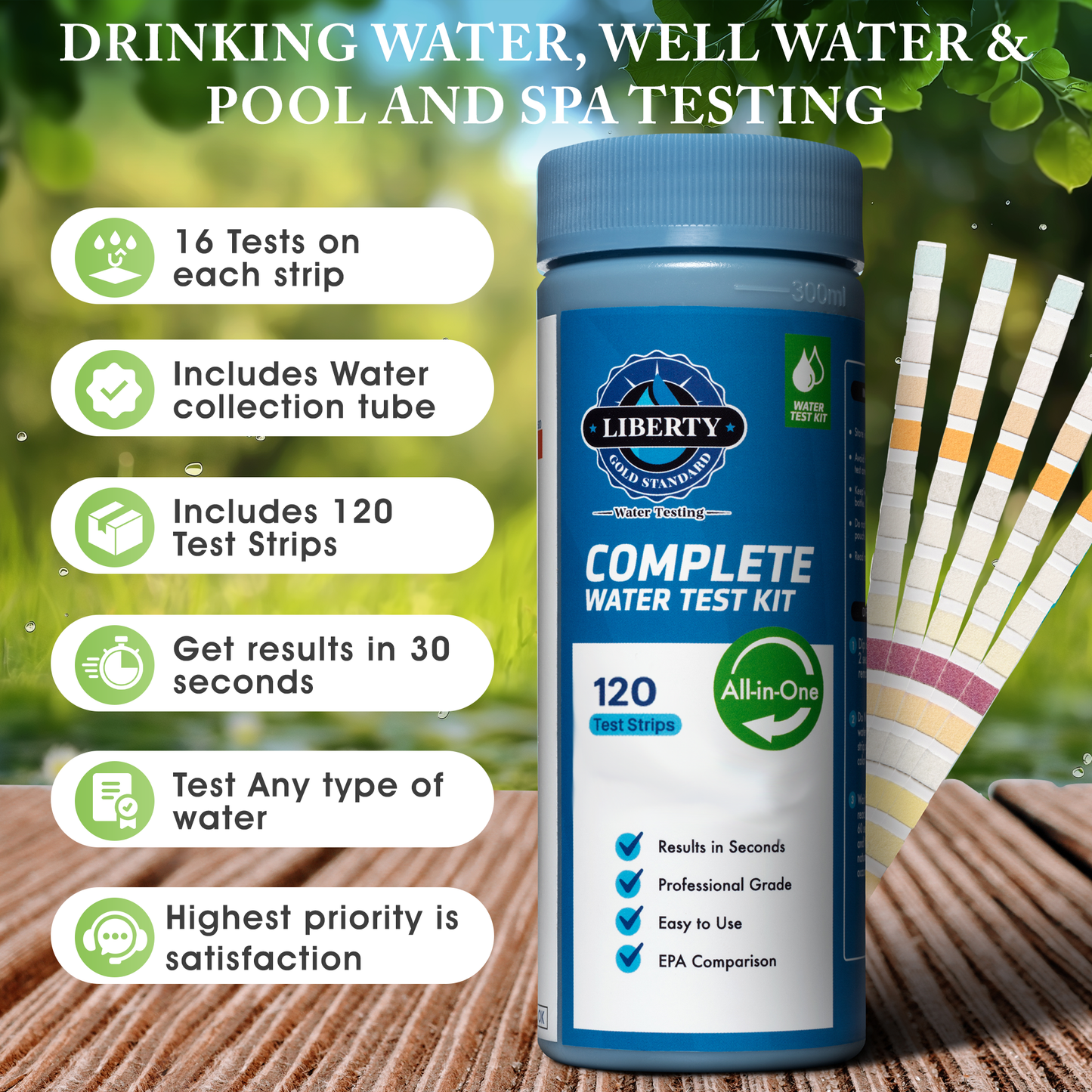 All-in-ONE (121-Piece Kit) Water Testing for Home Drinking Water, Wells, with 16 Unique Tests