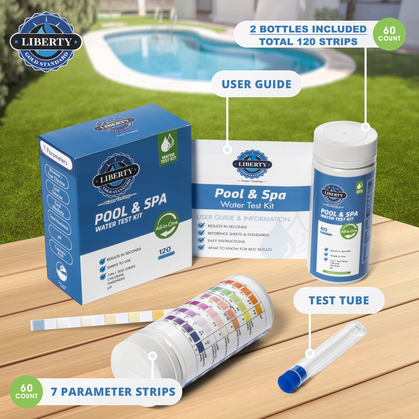 All-in-ONE (121-Piece Kit) Water Testing for Outdoor Pools & Spas Includes 7 Parameters for Testing