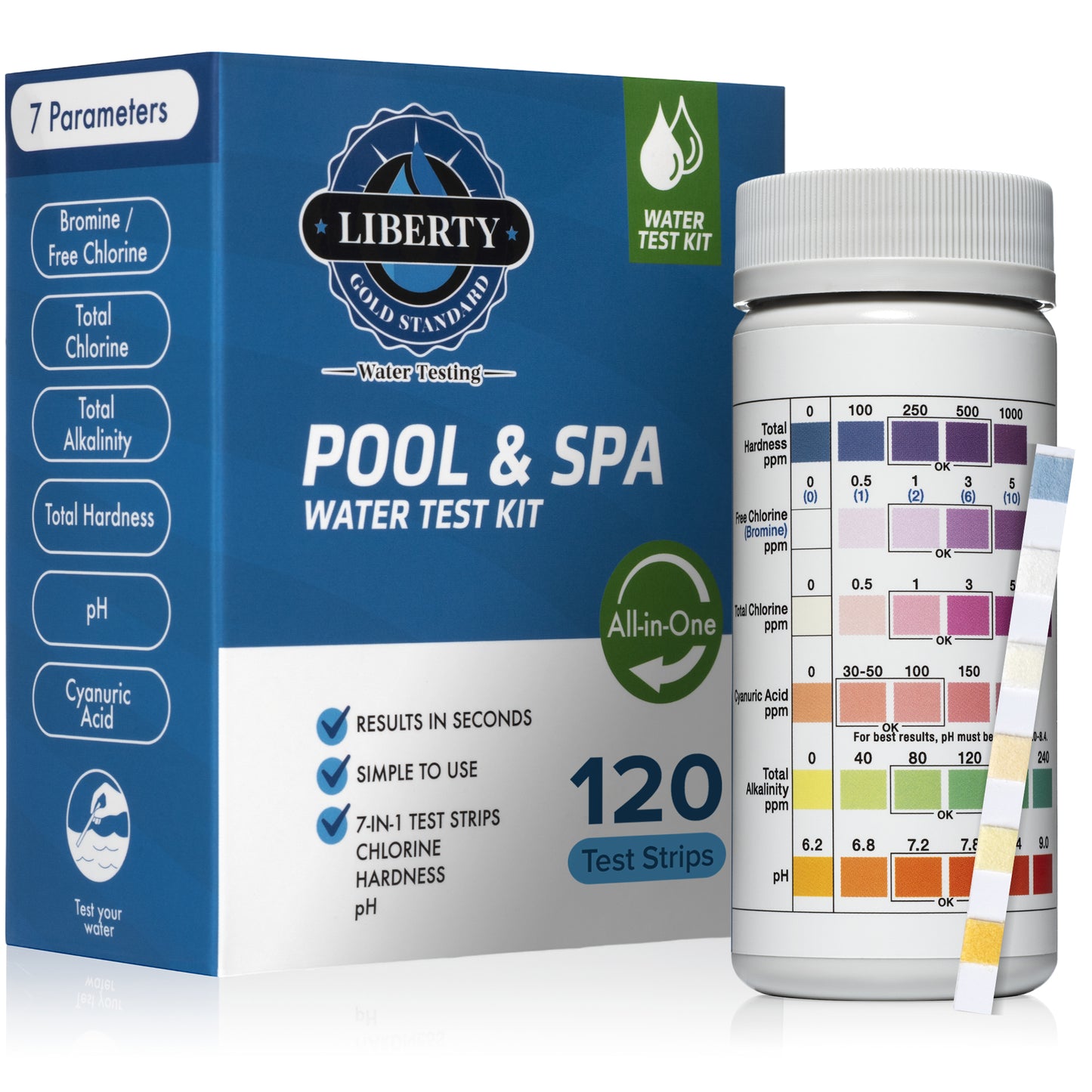 All-in-ONE (121-Piece Kit) Water Testing for Outdoor Pools & Spas Includes 7 Parameters for Testing