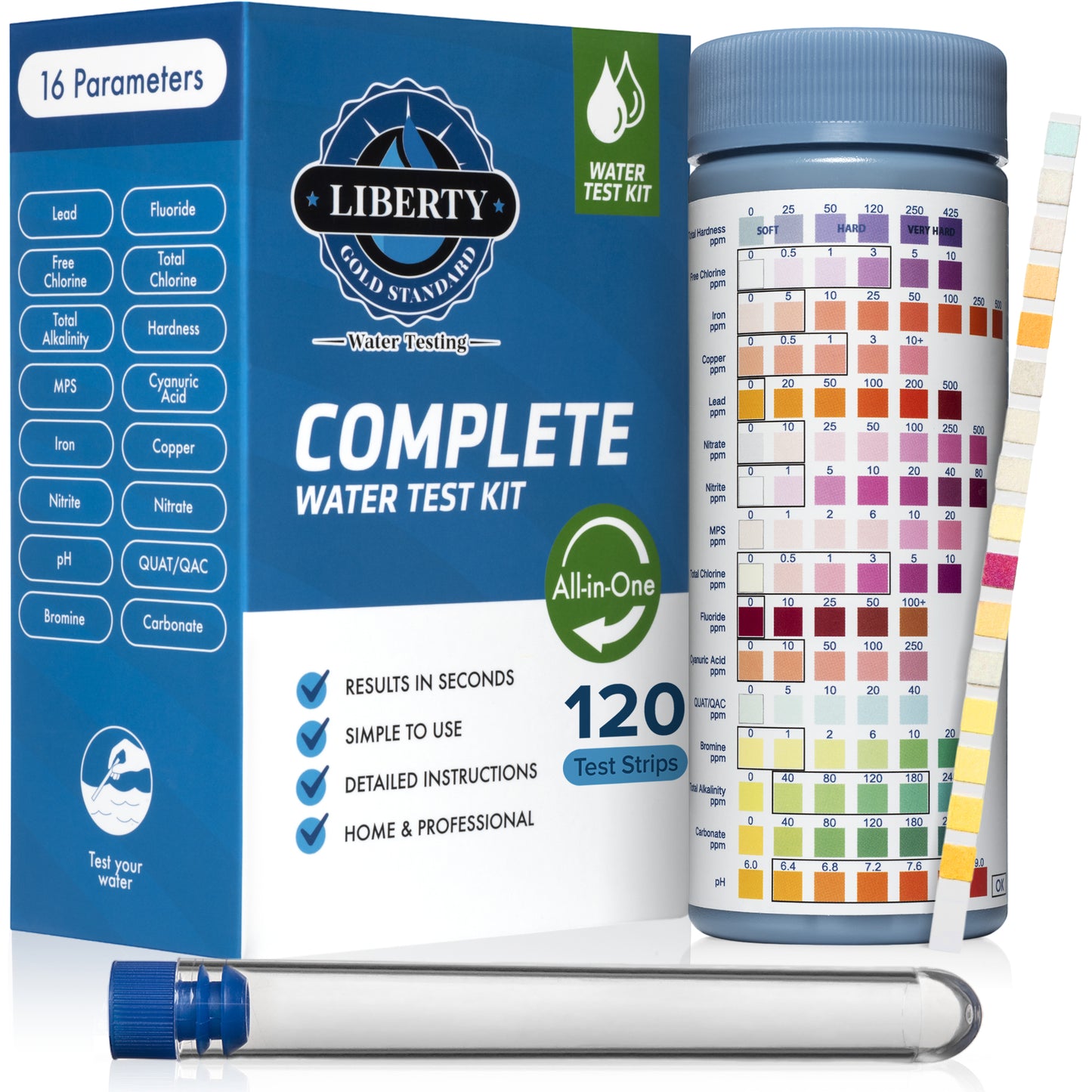 All-in-ONE (121-Piece Kit) Water Testing for Home Drinking Water, Wells, with 16 Unique Tests