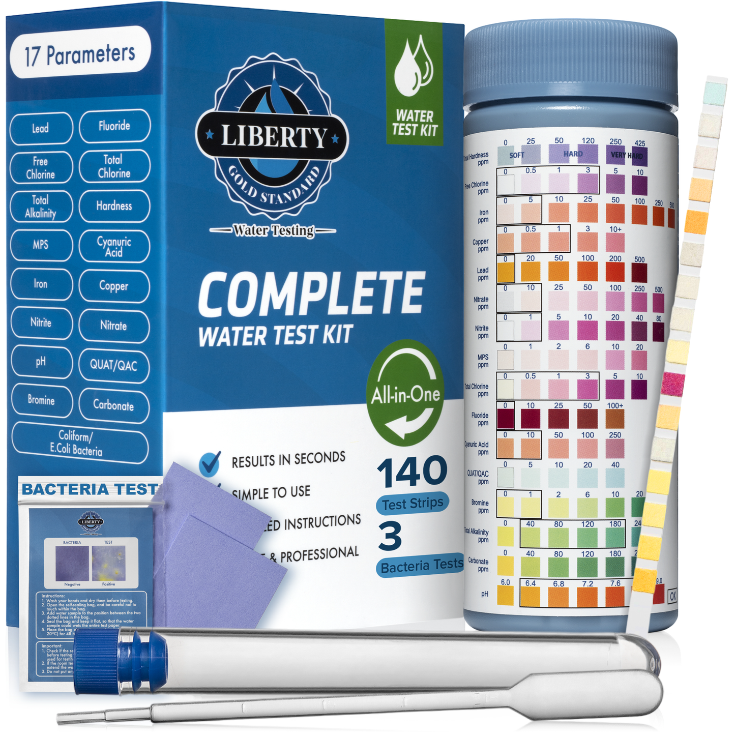 All-in-ONE (145-Piece Kit) Water Testing for Home Drinking Water, Wells, and Bacteria Tests with 17 Unique Tests