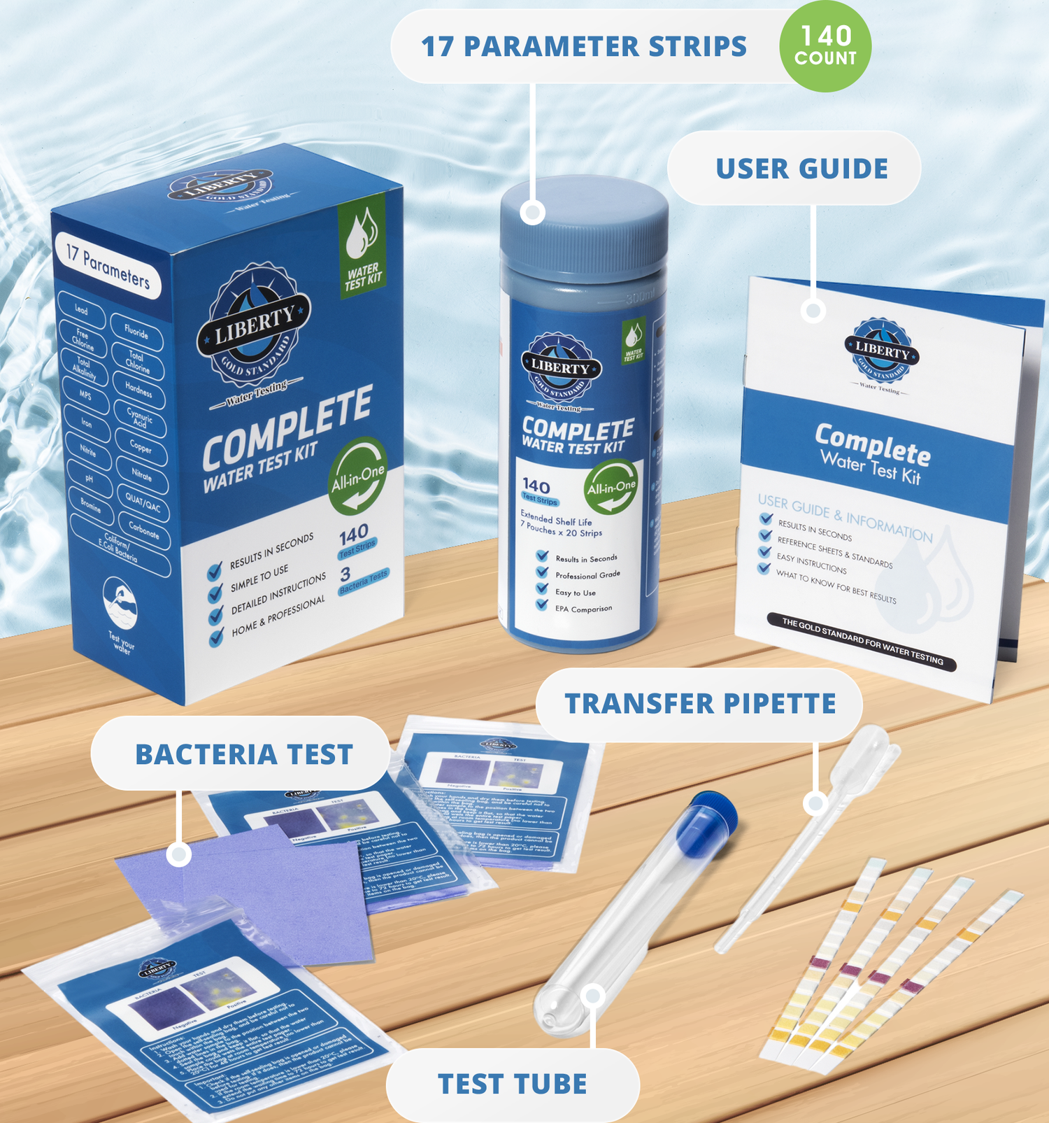 Water testing kit with Bacteria tests