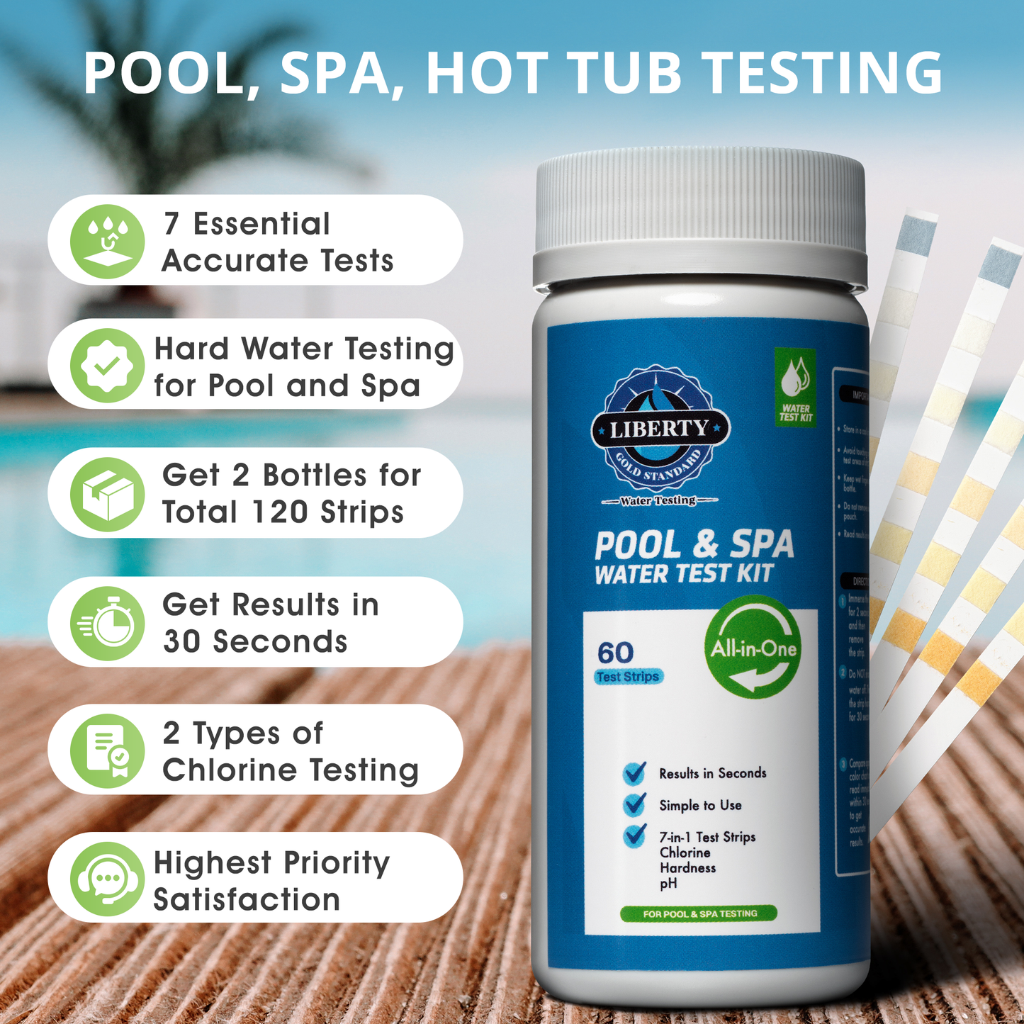 All-in-ONE (121-Piece Kit) Water Testing for Outdoor Pools & Spas Includes 7 Parameters for Testing