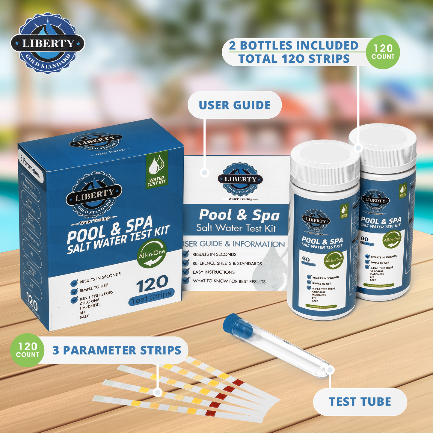 Salt Water Test Strips (121-Piece Kit) 8 Tests for Saltwater Swimming Pools & Spas