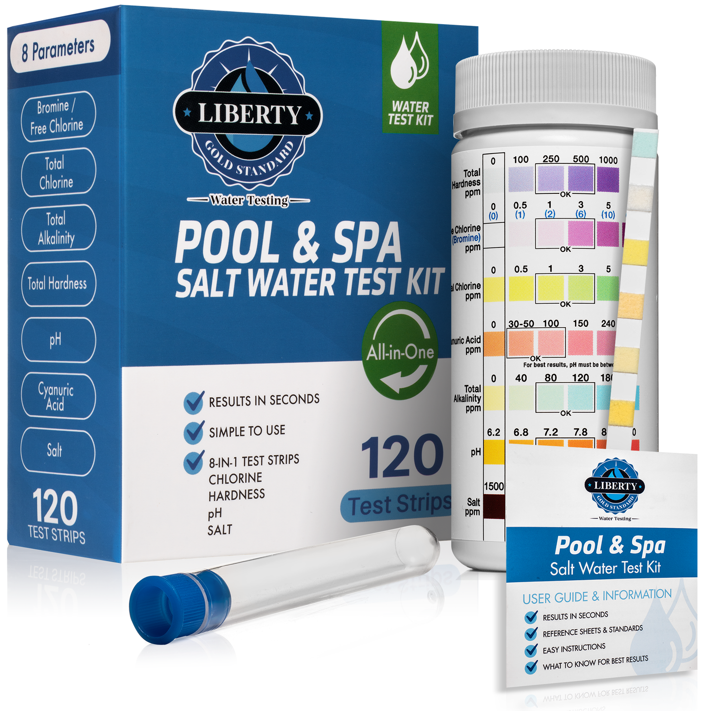 Salt Water Test Strips (121-Piece Kit) 8 Tests for Saltwater Swimming Pools & Spas