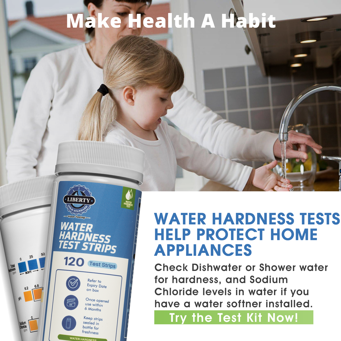 Water Hardness 3-1 Test Strips: Testing Hard Water, pH and Salt in Your Home, Drinking, Well or Swimming Pool